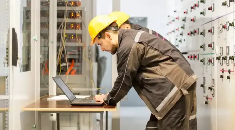 Engineers inspect relay